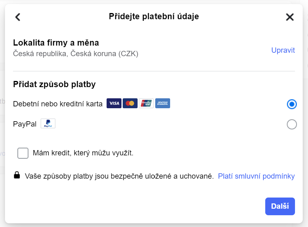 BM11 - Přidání platební metody v Meta Business Manageru