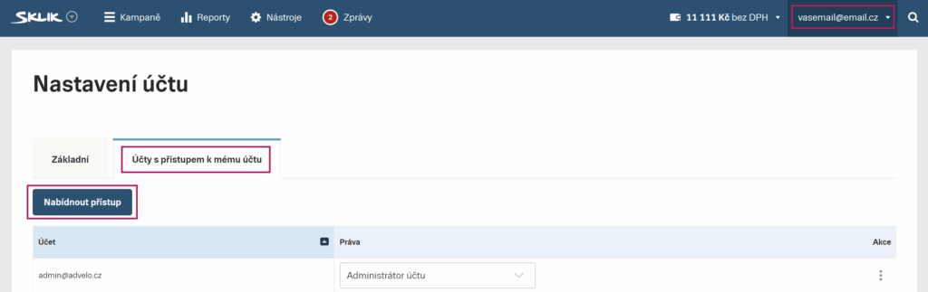 Sklik pristupy - Sdílení přístupů k Sklik a Zboží.cz krok za krokem