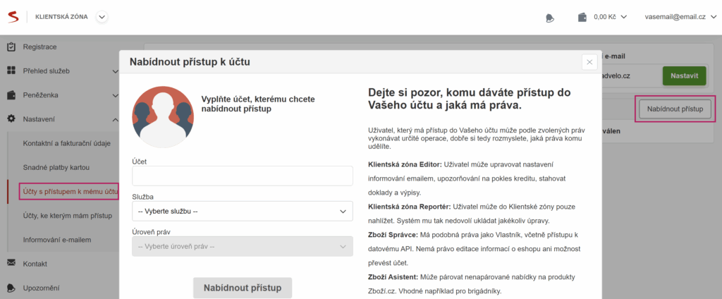 Zbozi pristupy - Sdílení přístupů k Sklik a Zboží.cz krok za krokem